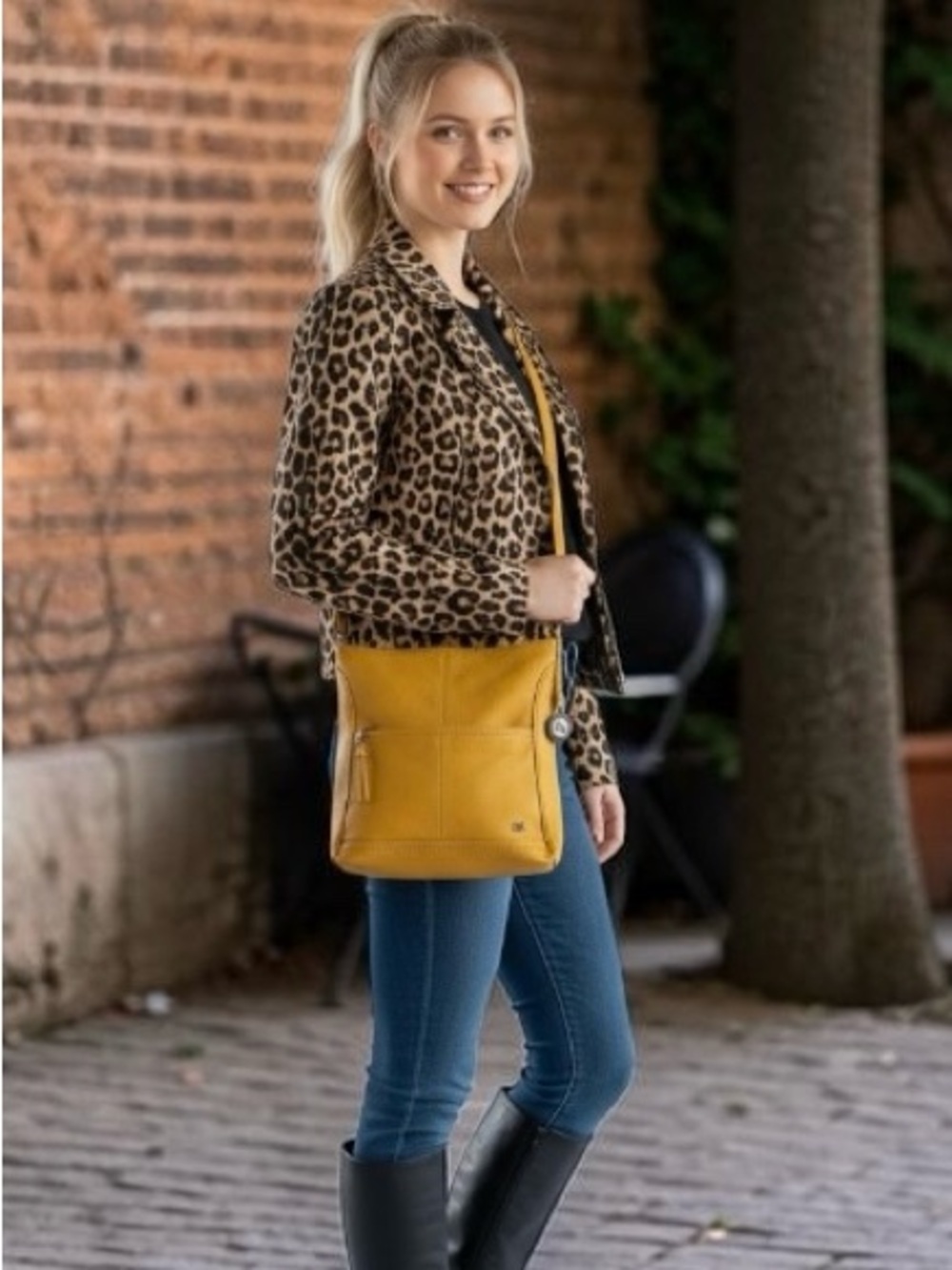 The Sak Mustard Yellow Leather Crossbody Shoulder Bag